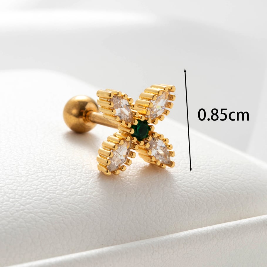 1 Pair Simple Series Simple Flower Titanium Steel No Plating Material Zircon Women Stud Earrings Picture5