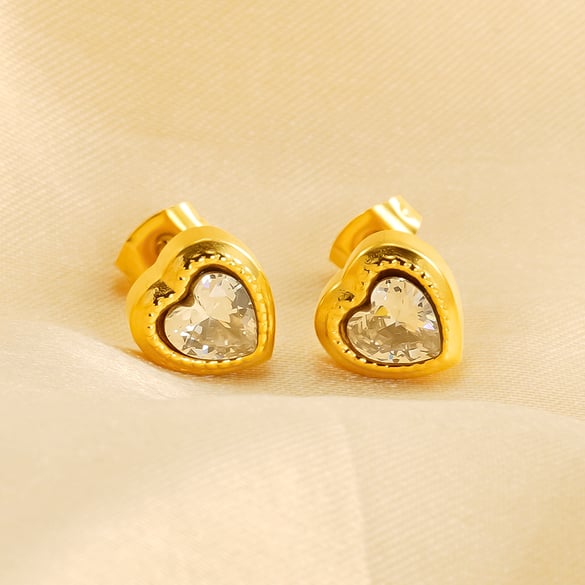 1 Pair Romantic Sweet Style Heart Shape Stainless Steel 18K Gold Plated Inlay Zircon Women's Stud Earrings 2