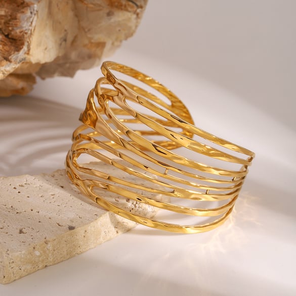 1 stuk Eenvoudige serie Eenvoudige geometrische roestvrijstalen 18K vergulde damesarmbanden 2