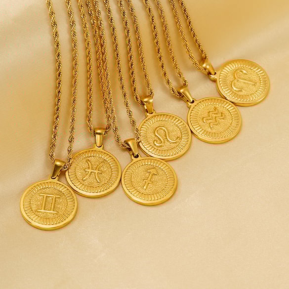 1 Piece Classic Retro Style Twelve Constellations Shape Stainless Steel 18K Gold Plated Unisex Pendant Necklace 2