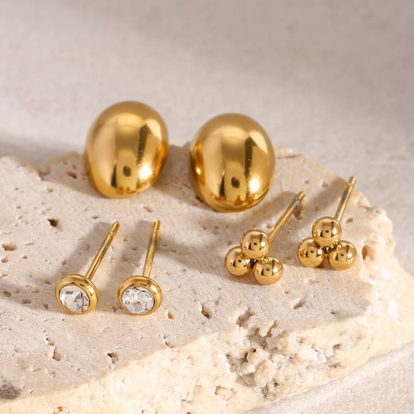 1 Pair Simple Series Classic Geometric Stainless Steel 18K Gold Plated Zircon Women Stud Earrings 2