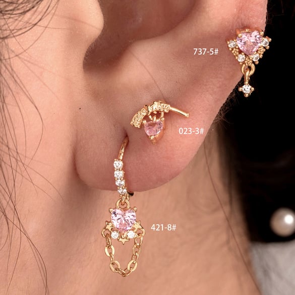 1 par de pendientes de botón de cobre con forma de corazón, sin chapado, con circonitas para mujer