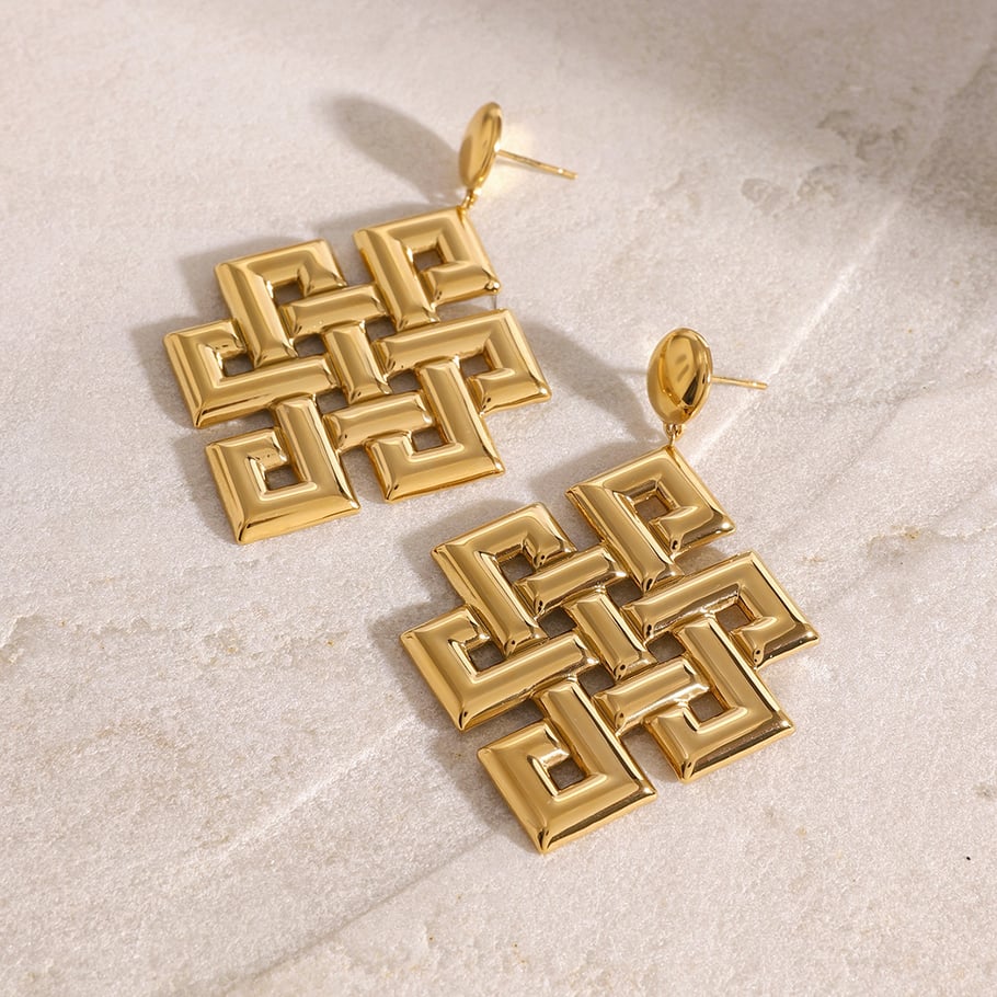 1 Paar Simple Series Retro Twist Edelstahl 18 Karat vergoldete Damen-Tropfenohrringe Bild3