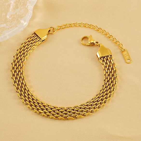Pulseras de cadena unisex de acero de titanio retro, chapadas en oro de 18 quilates, serie clásica, 1 unidad