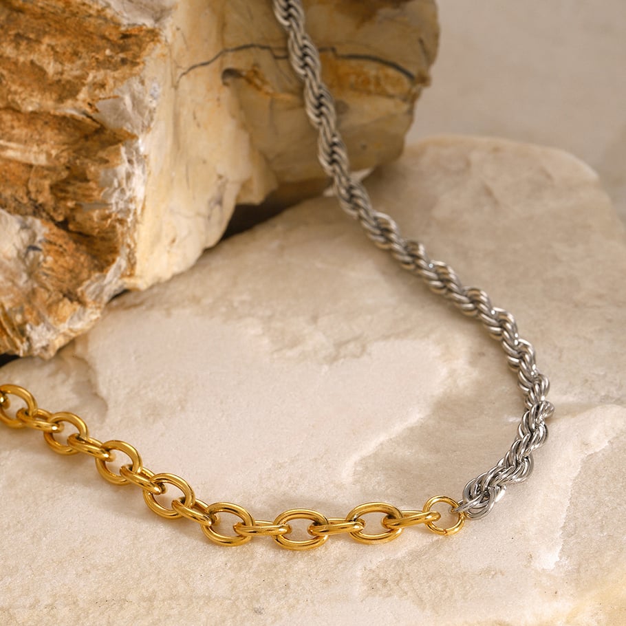 1 Stück Simple Series Tägliche geometrische Edelstahl 18 Karat vergoldete Damen-Kettenhalsketten Bild4