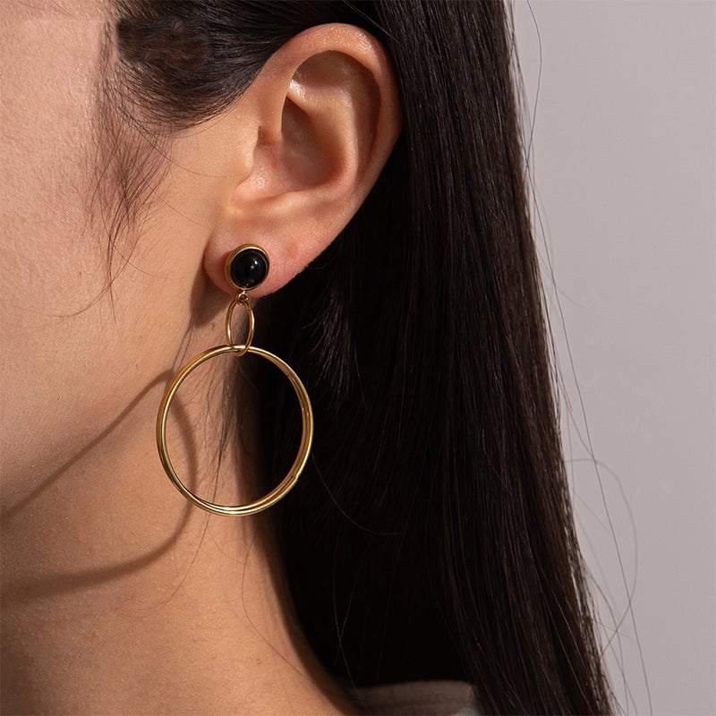 1 paire de boucles d&#39;oreilles créoles géométriques simples en acier inoxydable plaqué or 18 carats pour femme, série romantique Image3