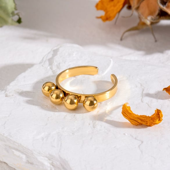 1 paire de bagues ajustables géométriques quotidiennes en acier inoxydable plaqué or 18 carats pour femme, série Simple