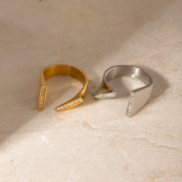 1 Pair Simple Series Simple Geometric Stainless Steel 18K Gold Plated Zircon Women Adjustable Rings