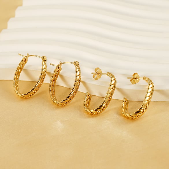 1 Pair Simple Series Simple Strip Titanium Steel 18K Gold Plated Women Hoop Earrings