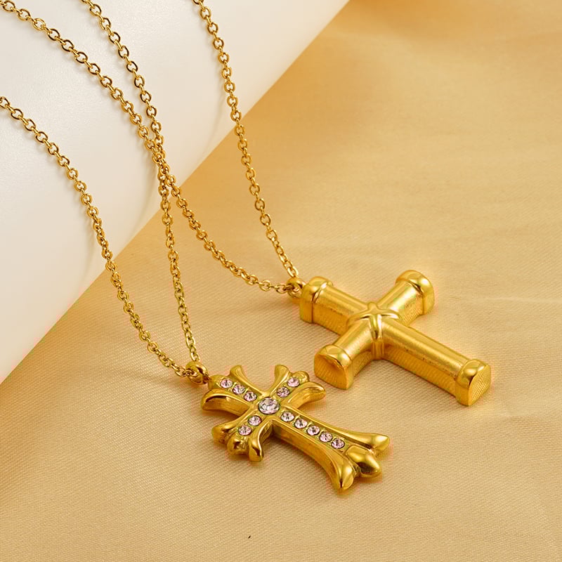 1 Piece European and American Style Cross Shape Titanium Steel Gold Plated Inlay Rhinestone Women's Pendant Necklace Picture10
