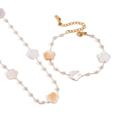 1 Stück Classic Series Sweet Flower Edelstahl 18 Karat vergoldete Kunstperle Damen Kettenhalsketten h5 Bild5