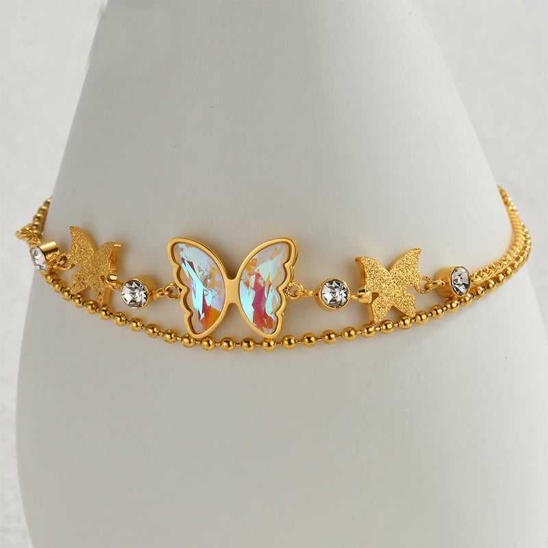 Bracelet à breloques pour femme, série romantique, motif animal doux, en acier inoxydable plaqué or 18 carats, verre Image2
