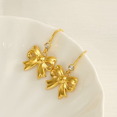 1 Pair Ins Fashionable Style Bowknot Shape Titanium Steel 18K Gold Plated Inlay Artificial Crystal Women's Drop Earrings h5 Picture10