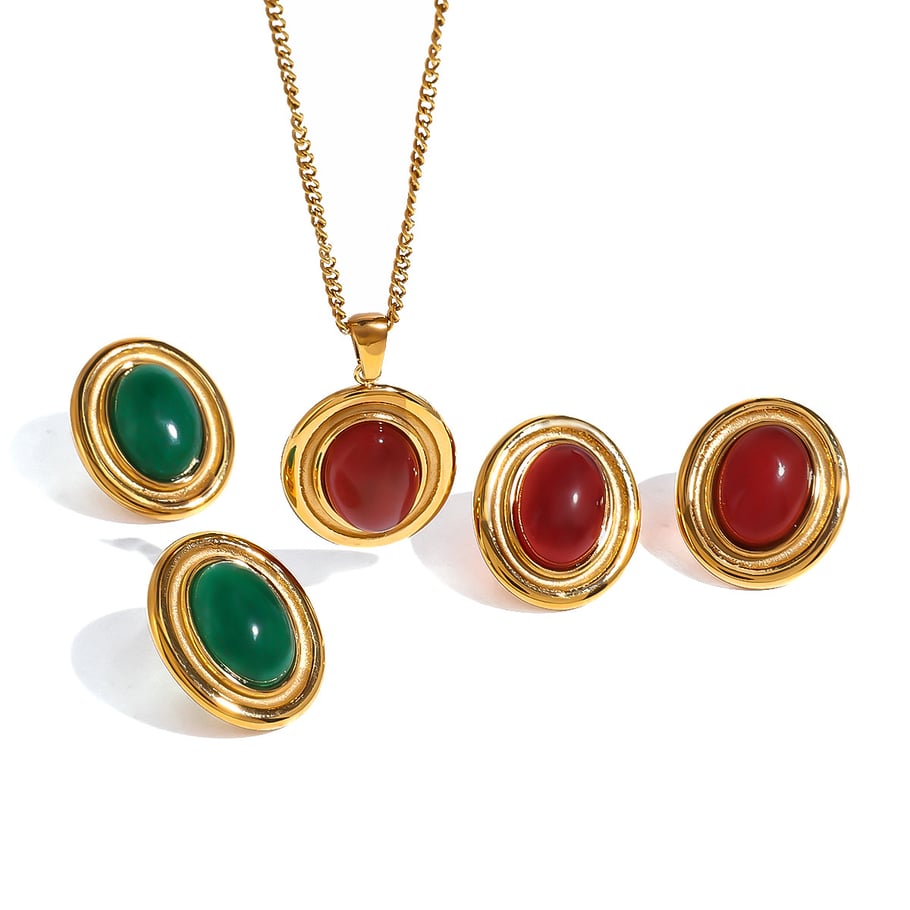 1 Pair Luxurious Series Retro Geometric 18K Gold Plated Artificial Gemstone Women Stud Earrings Picture7