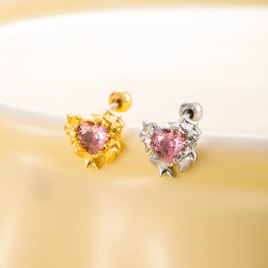 1 Pair Simple Series Simple Heart Titanium Steel No Plating Material Zircon Women Stud Earrings Picture3
