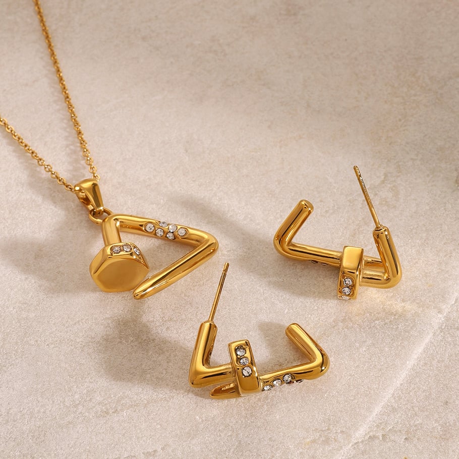 1 pair simple series daily geometric stainless steel gold plated women stud earrings h5Picture5