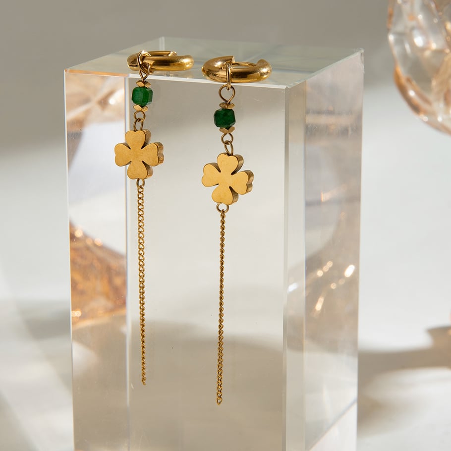 1 Paar einfache Serie elegante geometrische Edelstahl 18 Karat vergoldet Naturstein Damen Tropfen Ohrringe Bild4