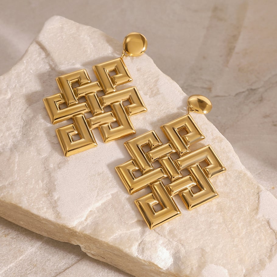1 Paar Simple Series Retro Twist Edelstahl 18 Karat vergoldete Damen-Tropfenohrringe Bild2