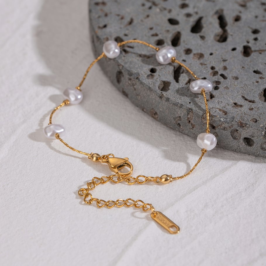 1 Piece Classic Series Elegant Geometric Stainless Steel 18K Gold Plated Artificial Pearl Women Chain Bracelets Picture4