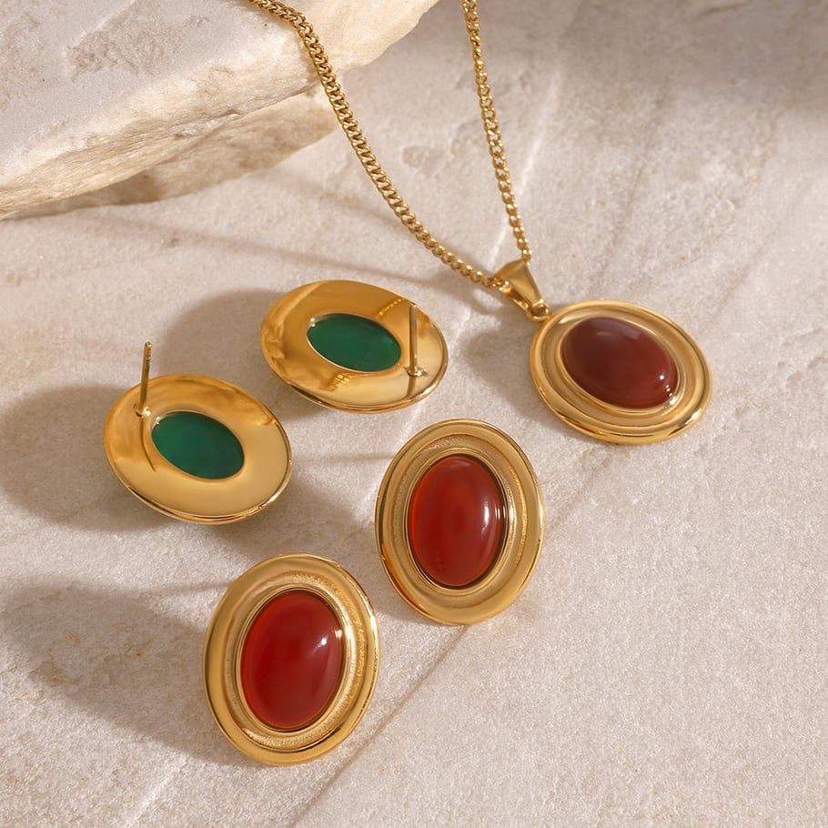 1 Stück Romantische Serie Retro Geometrische Edelstahl 18K vergoldet Künstlicher Edelstein Damen Anhänger Halsketten Bild4