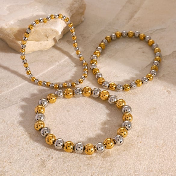 1 pezzo semplice serie casual perline acciaio inossidabile placcato oro 18K donne braccialetti di perline