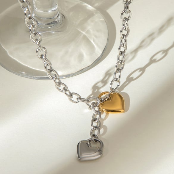 Bracelet à breloques pour femme en acier inoxydable plaqué or 18 carats, série Simple, motif cœur doux