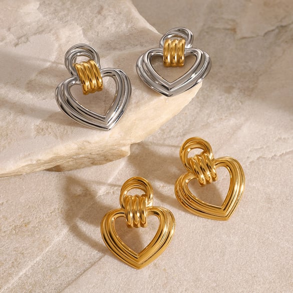 1 Pair Simple Series Sweet Heart Stainless Steel 18K Gold Plated Women Stud Earrings