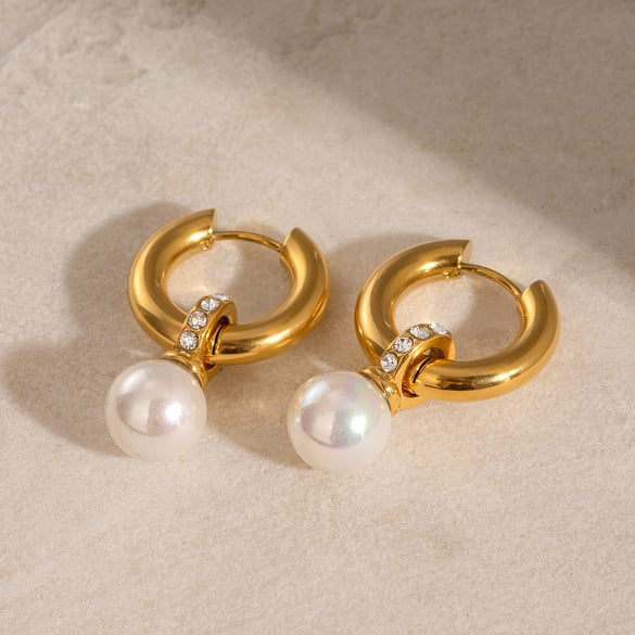 1 Pair Classic Series Retro Geometric Stainless Steel 18K Gold Plated Rhinestone Women Drop Earrings