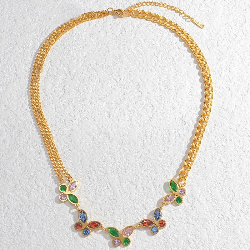 Collier avec pendentif en forme d&#39;animal élégant, série romantique, en acier inoxydable plaqué or 18 carats et zircone, pour femme Image2