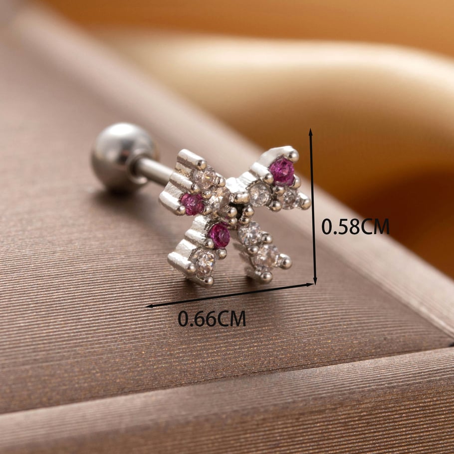 1 Pair Simple Series Classic Bow Knot Titanium Steel No Plating Material Zircon Women Stud Earrings Picture4