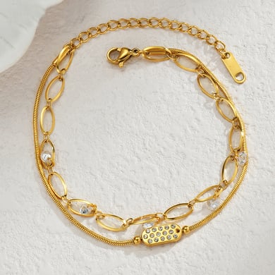 Bracelet chaîne géométrique simple en acier inoxydable plaqué or 18 carats pour femme, 1 pièce h5 Image2