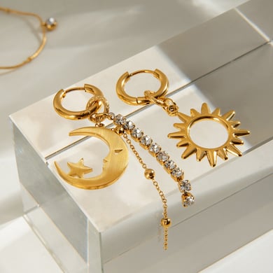1 Paar einfache Serie elegante geometrische Edelstahl 18 Karat vergoldet Naturstein Damen Tropfen Ohrringe h5 Bild7