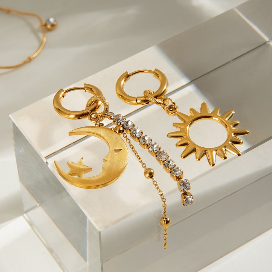 1 Paar einfache Serie elegante geometrische Edelstahl 18 Karat vergoldet Naturstein Damen Tropfen Ohrringe Bild7