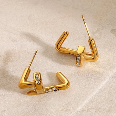 1 Pair Simple Series Daily Geometric Stainless Steel 18K Gold Plated Women Stud Earrings h5 Picture4