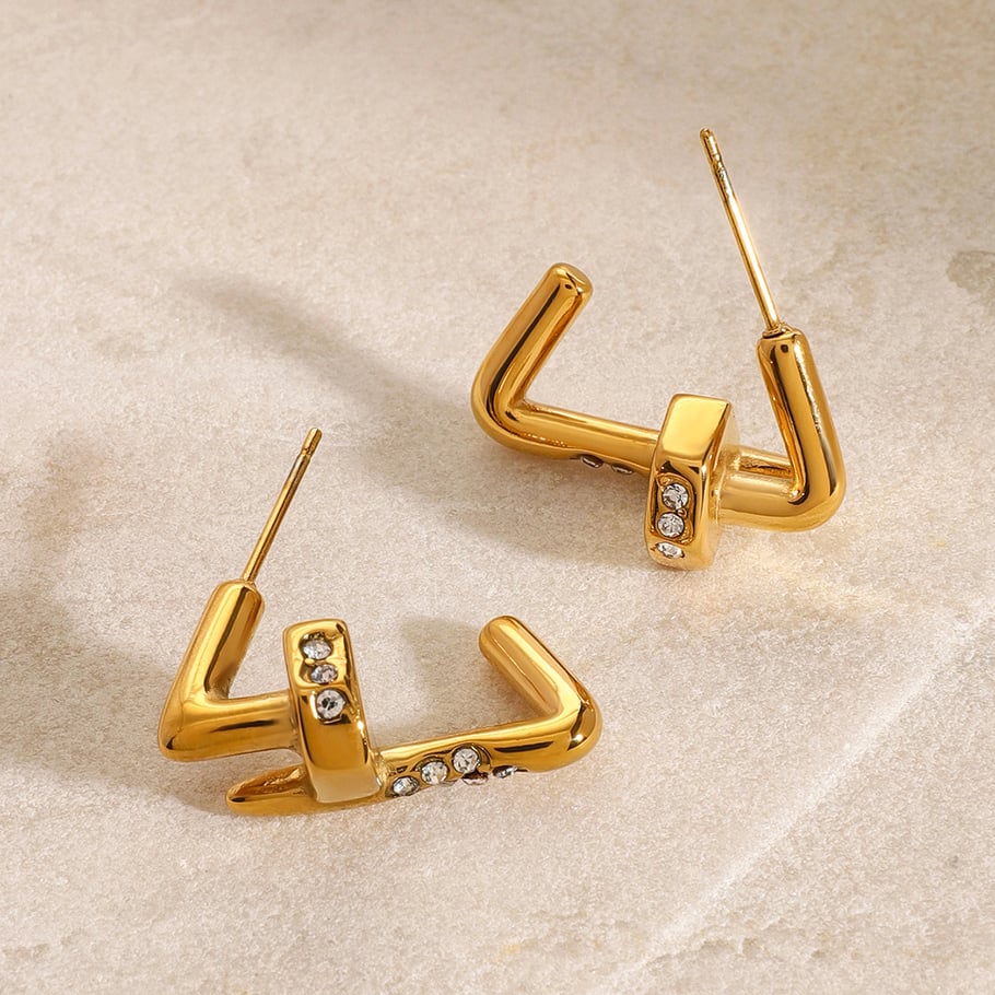 1 Pair Simple Series Daily Geometric Stainless Steel 18K Gold Plated Women Stud Earrings Picture4