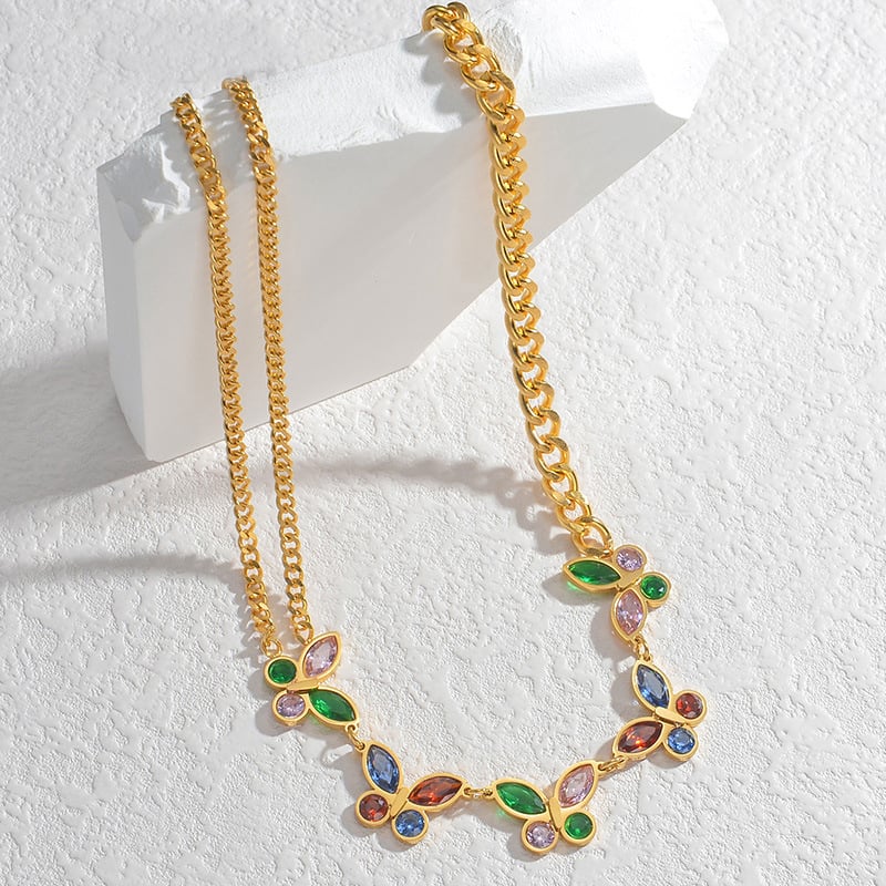 Collier avec pendentif en forme d&#39;animal élégant, série romantique, en acier inoxydable plaqué or 18 carats et zircone, pour femme Image3