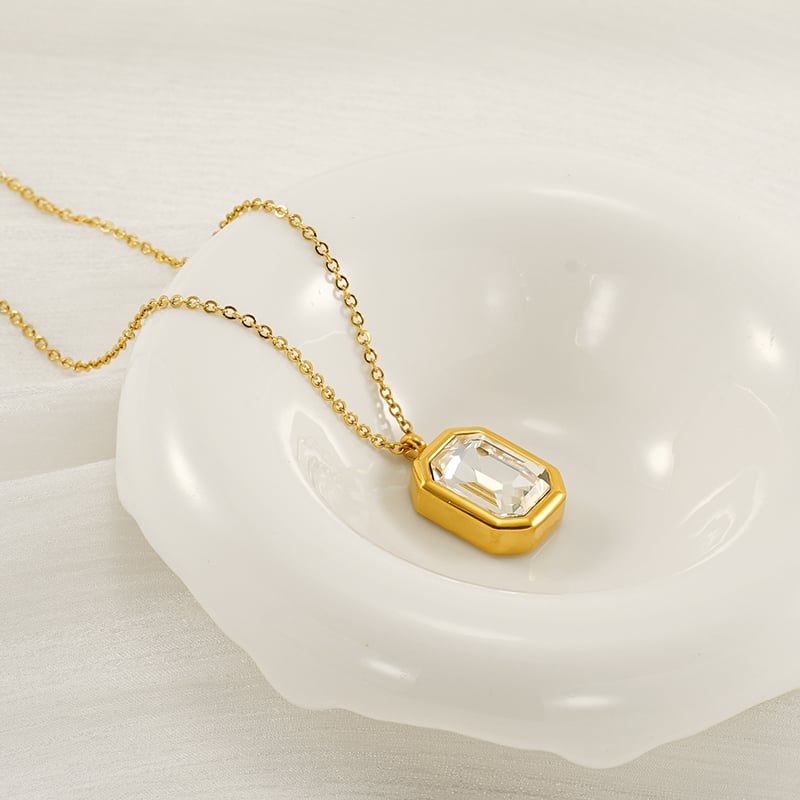 1 Piece Simple Elegant Style Octagon Shape Stainless Steel 18K Gold Plated Inlay Square Zircon Women's Pendant Necklace Picture8