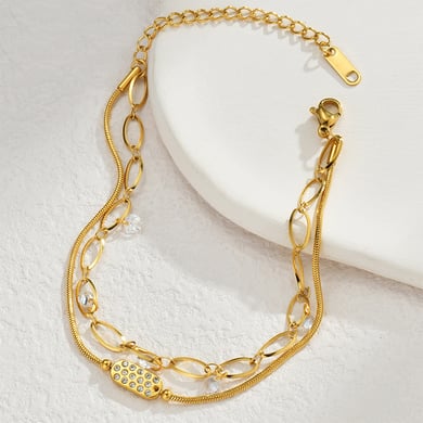 Bracelet chaîne géométrique simple en acier inoxydable plaqué or 18 carats pour femme, 1 pièce h5 Image3