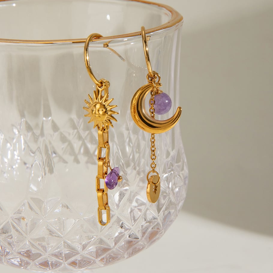 1 Paar einfache Serie elegante geometrische Edelstahl 18 Karat vergoldet Naturstein Damen Tropfen Ohrringe Bild11