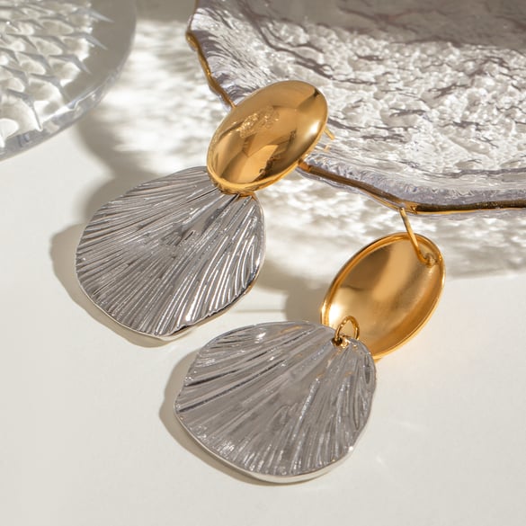 1 par de pendientes colgantes de acero inoxidable chapados en oro de 18 quilates con diseño geométrico retro de serie simple para mujer
