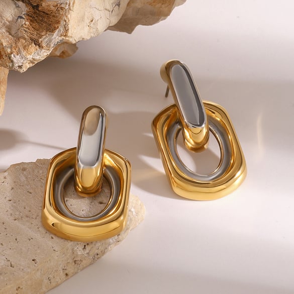 1 Pair Simple Series Casual Geometric Stainless Steel 18K Gold Plated Women Stud Earrings