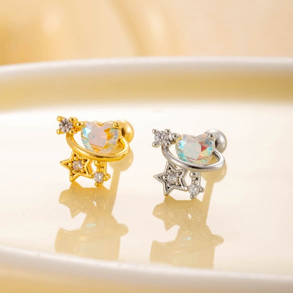 1 paire de boucles d&#39;oreilles à tige en acier titane et zircone pour femme, série Simple, cœur simple, sans placage 2