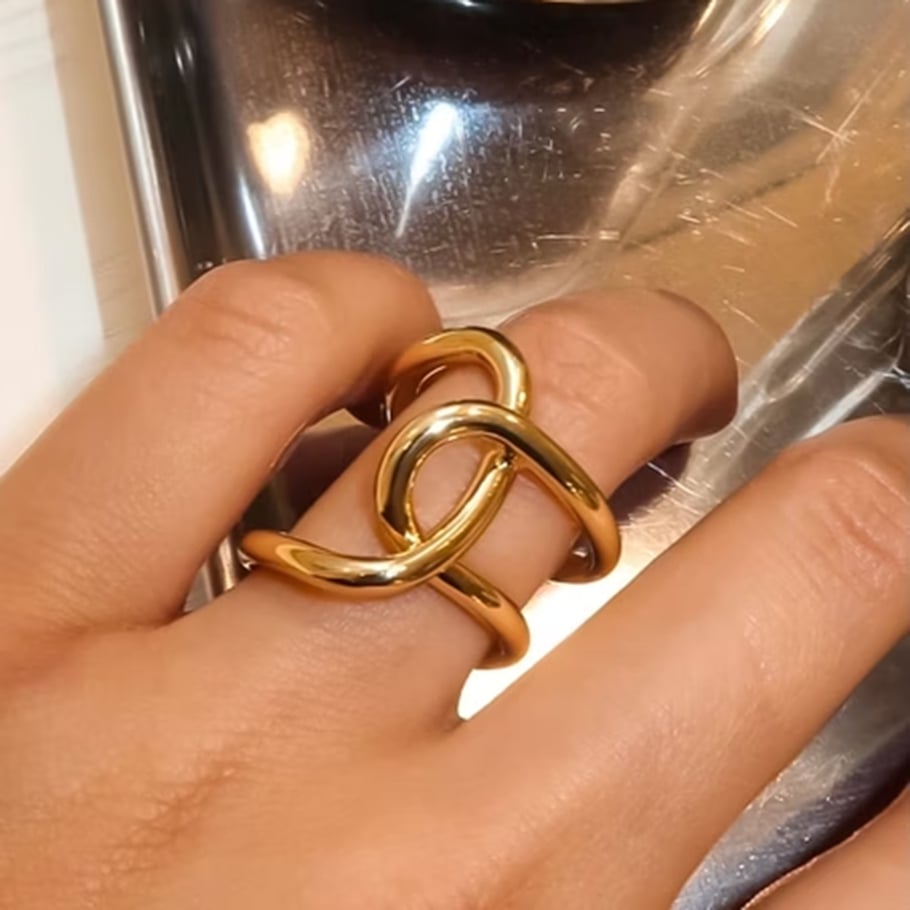 1 Paar Simple Series Casual Geometric Edelstahl 18 Karat vergoldet verstellbare Damenringe h5Bild3