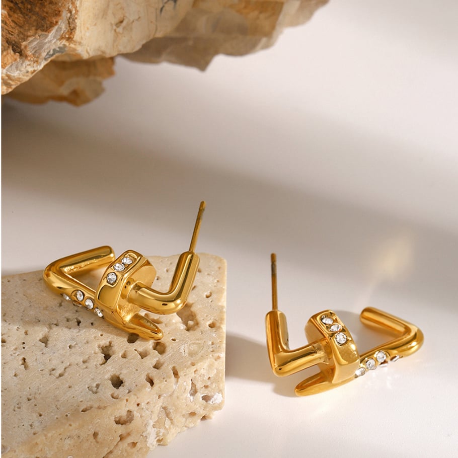 1 Pair Simple Series Daily Geometric Stainless Steel 18K Gold Plated Women Stud Earrings Picture7