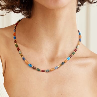 1 Stück Klassische Serie Elegante Perlen Edelstahl 18 Karat vergoldet Naturstein Damen Perlenketten h5 Bild3