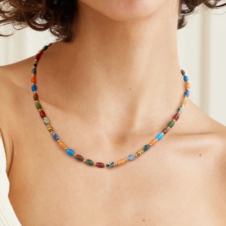 1 Stück Klassische Serie Elegante Perlen Edelstahl 18 Karat vergoldet Naturstein Damen Perlenketten Bild3
