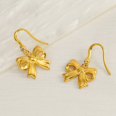 1 Pair Ins Fashionable Style Bowknot Shape Titanium Steel 18K Gold Plated Inlay Artificial Crystal Women's Drop Earrings h5 Picture11