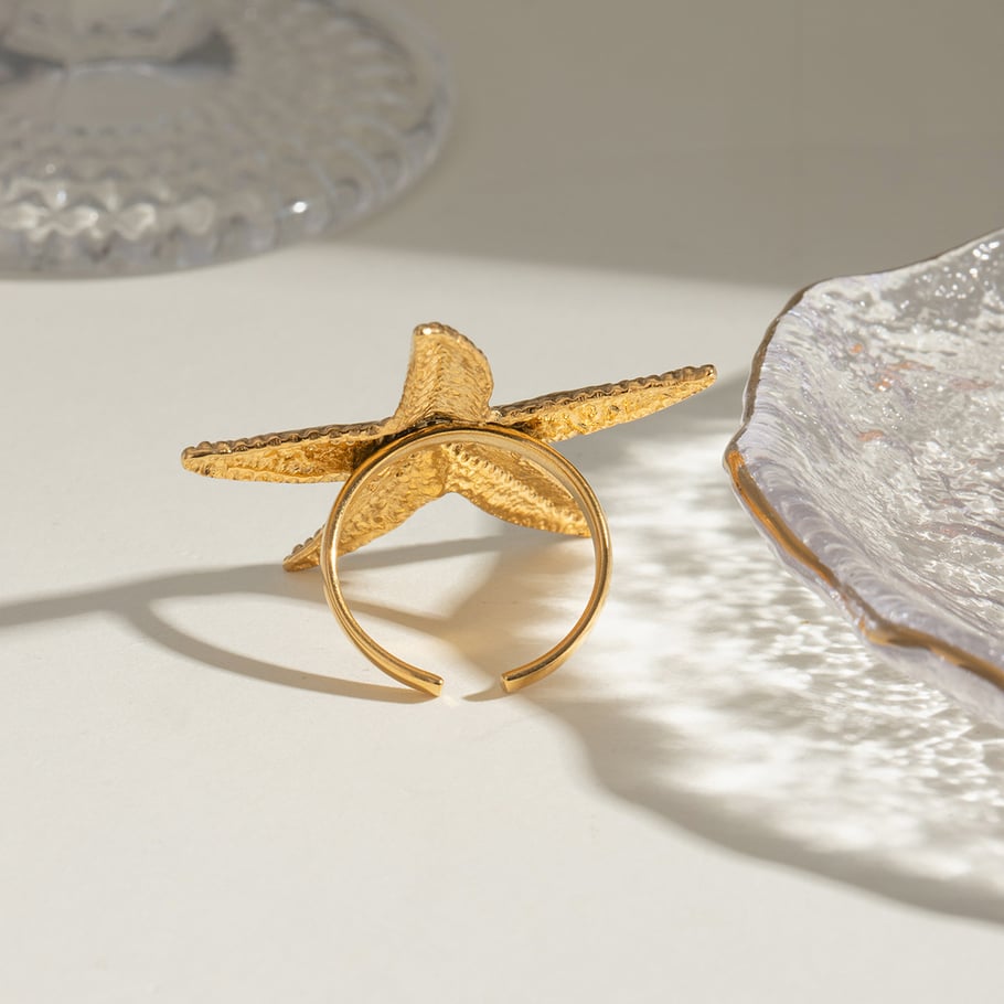1 paire de bagues ajustables pour femme en acier inoxydable plaqué or 18 carats, motif tortue de vacances, série Simple Image4