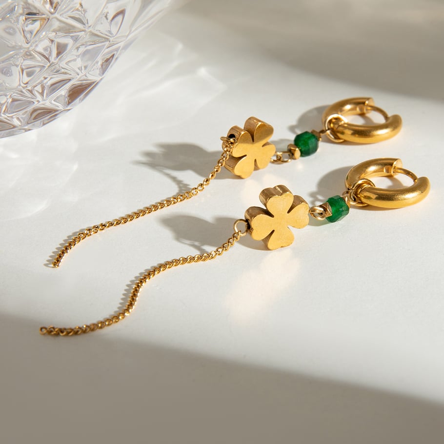 1 Paar einfache Serie elegante geometrische Edelstahl 18 Karat vergoldet Naturstein Damen Tropfen Ohrringe Bild5