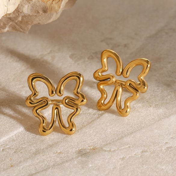 1 paire de boucles d&#39;oreilles à clip élégantes en acier inoxydable plaqué or 18 carats pour femme, série Simple 2